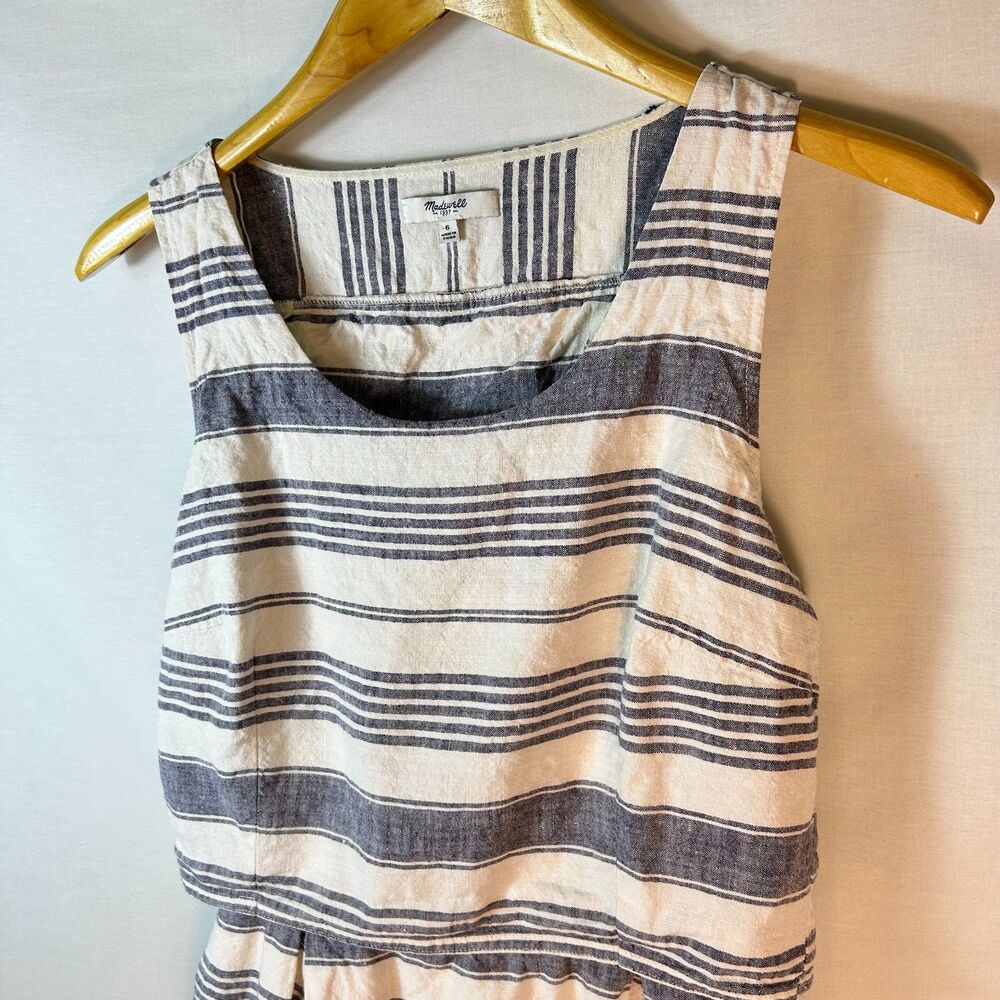Madewell Women's Ivory Navy Striped Overlay Cross Back Sleeveless Dress Size 6 - Picture 4 of 16